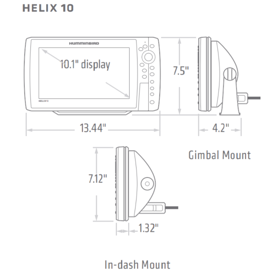 humminbird helix 10 dimensions