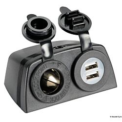 Lighter Socket + Double USB with Casing (Black)