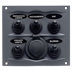 Black Waterproof Panel with 5 Switches