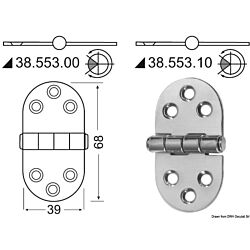 Hinge w/central pin 76x38 mm