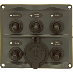 5P IP66 ABS Toggle Switch Panel (Dark grey) USB charger