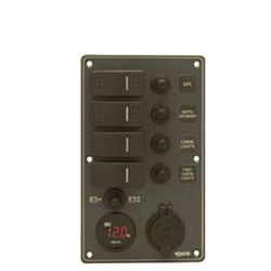 Aluminium IP66 Switch Panel with Battery Gauge Socket and USB Charger (Dark grey)