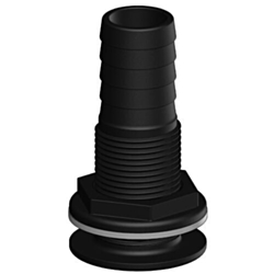 Black Skin Fitting with Tail with 1 1/2" BSP Thread & Diameter of 38mm