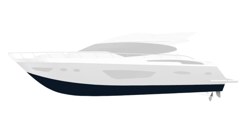 Motor boat with an illustrative Black Silic One underwater coating