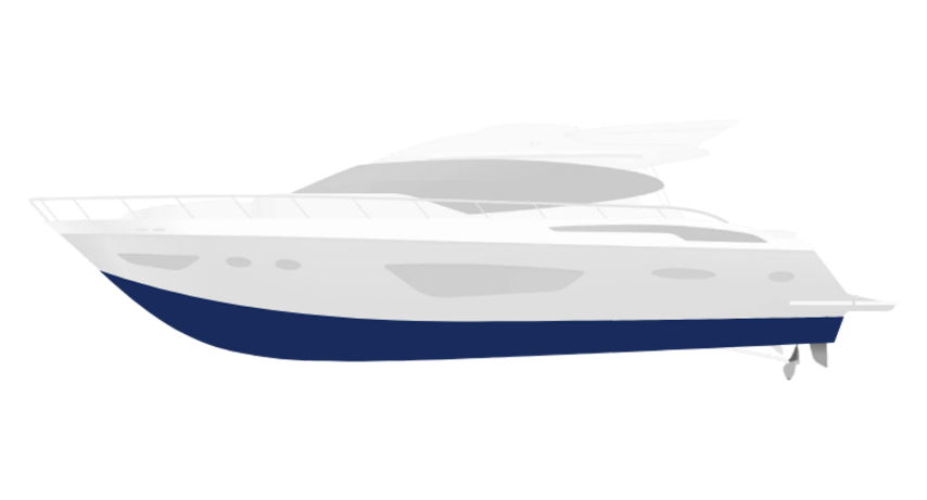 Motor boat with an illustrative True Blue Silic One underwater coating