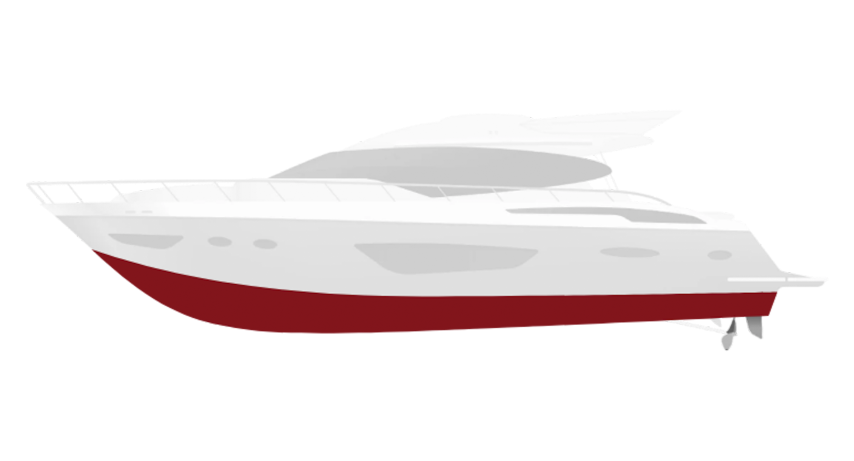 Motor boat with an illustrative Red Silic One underwater coating