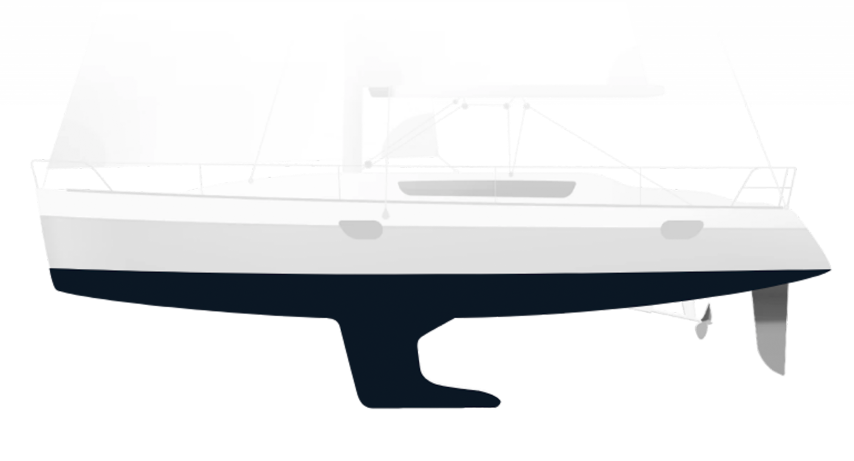 Sailing boat with an illustrative Black Silic One underwater coating