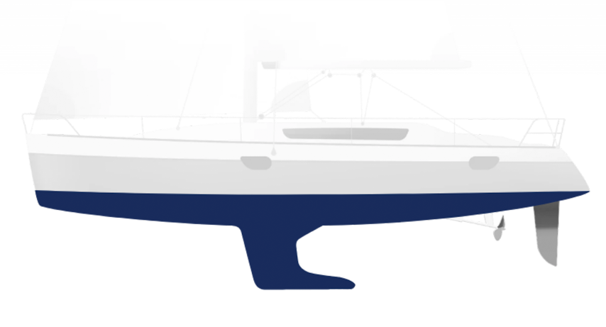 Sailing boat with an illustrative True Blue Silic One underwater coating