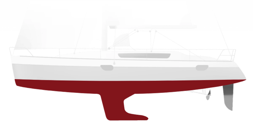 Sailing boat with an illustrative Red Silic One underwater coating